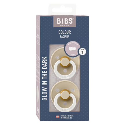 BIBS Colour Night Glow Pacifier Vanilla Size 1 0 to 6 Months 2 Pack