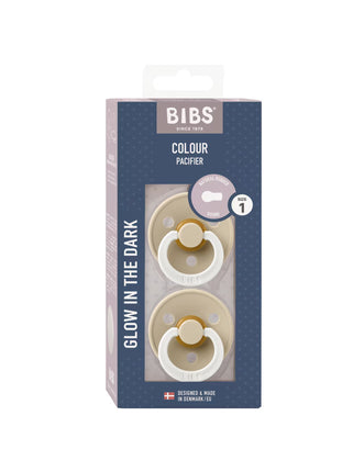 BIBS Colour Night Glow Pacifier Vanilla Size 1 0 to 6 Months 2 Pack