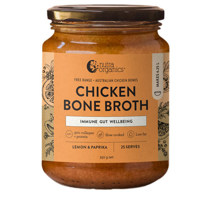 Nutra Organics Chicken Broth Immune Gut Wellbeing - Lemon & Paprika 250g