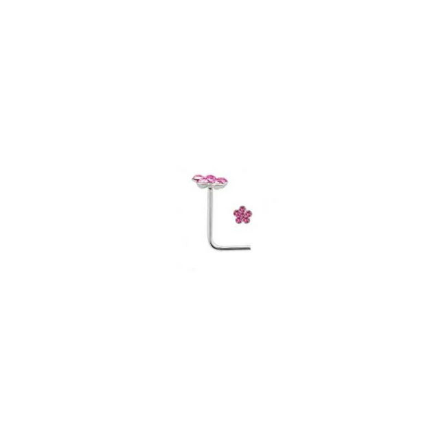 Rossan Bent Post Silver Crystal Flower Nose Stud Rose NS4060R