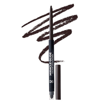 A cocoa brown colored eye liner pencil with a cap, showcasing the product's color and smooth texture.
