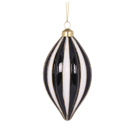 Holly and Ivy Black And White Stripe Drop Bauble Christmas Tree Ornament