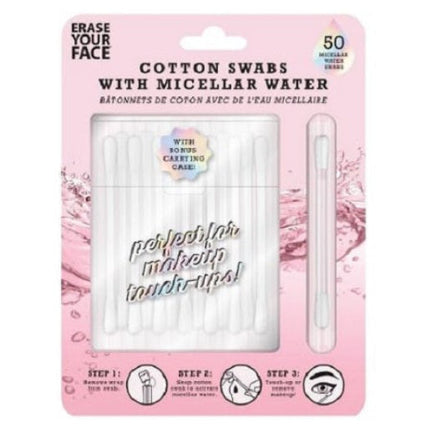 Erase Your Face Micellar Water Cotton Swabs & Travel Case 50 Pack