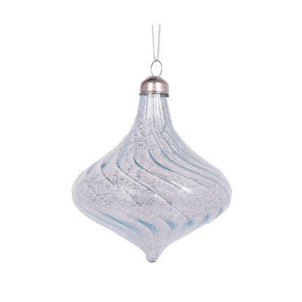 Pearl Blue Swirl Glass Tear Drop Christmas Bauble Ornament 10 x 11.5 cm