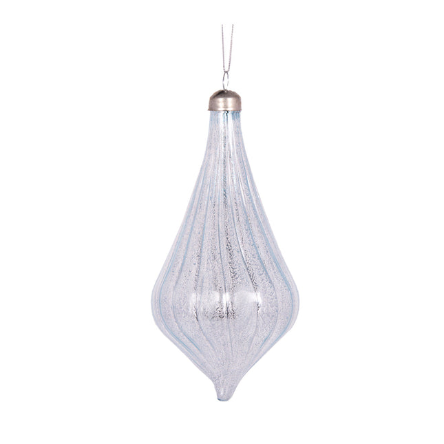 Pearl Blue Swirl Long Drop Christmas Bauble Ornament