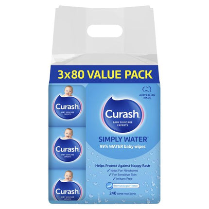 Curash Water Wipes 3X80 - OhYouLuckyDuck.com.au
