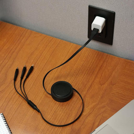 Retractable 3-In-1 Lightning Micro USB Type C Charging Cable - Black - OhYouLuckyDuck.com.au
