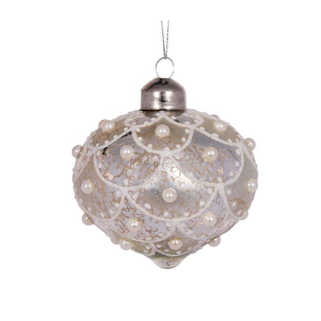 Mercury Scalloped Glass Drop Bauble Christmas Tree Ornament 14CM