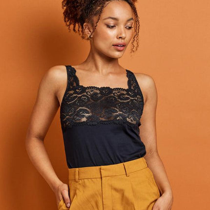 Kayser Daily Essentials Cotton & Heritage Lace Cami (465) - Black - OhYouLuckyDuck.com.au