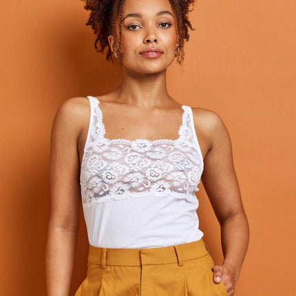 Kayser Daily Essentials Cotton & Heritage Lace Cami (465) -White - OhYouLuckyDuck.com.au