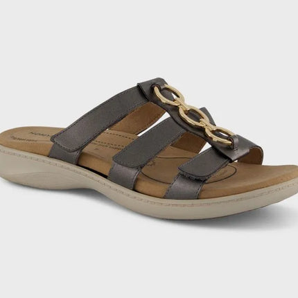 Homyped Dream Triple Slide Women's Wide Fit Comfort Sandals Dark Silver Gold Size 10
