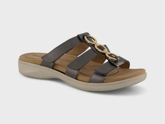 Homyped Dream Triple Slide Women's Wide Fit Comfort Sandals Dark Silver Gold Size 10
