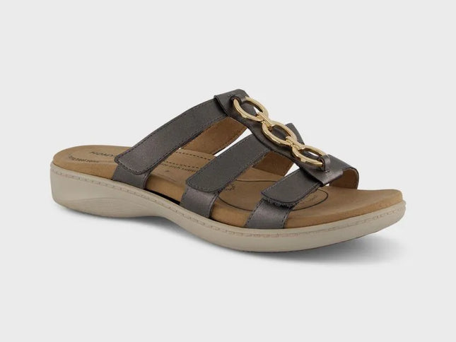 Homyped Dream Triple Slide Women's Wide Fit Comfort Sandals Dark Silver Gold Size 10