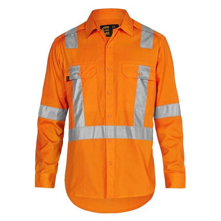 Eleven Hi Vis Aerocool Long Sleeve Shirt With 3M X Pattern Tape Orange Small