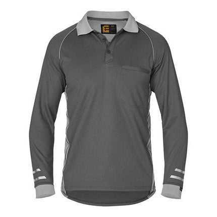 Eleven Workwear Polo Longsleeves Aerocool with Mesh Mid Charcoal Silver Grey Small