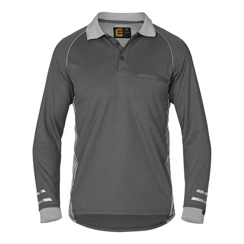 Eleven Workwear Polo Longsleeves Aerocool with Mesh Mid Charcoal Silver Grey Small