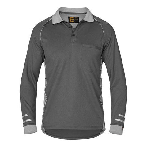 Eleven Workwear Polo Longsleeves Aerocool with Mesh Mid Charcoal Silver Grey Small