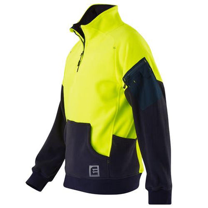 Eleven Hi Vis Qtr Zip Polar Fleece Spliced Jumper Yellow Light Charcoal XS