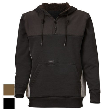 Eleven Workwear 1/4 Zip Contrast Panel Hoodie Black Greymarle