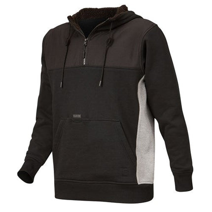 Eleven Workwear 1/4 Zip Contrast Panel Hoodie Black Greymarle
