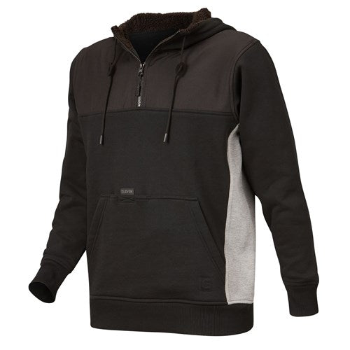 Eleven Workwear 1/4 Zip Contrast Panel Hoodie Black Greymarle