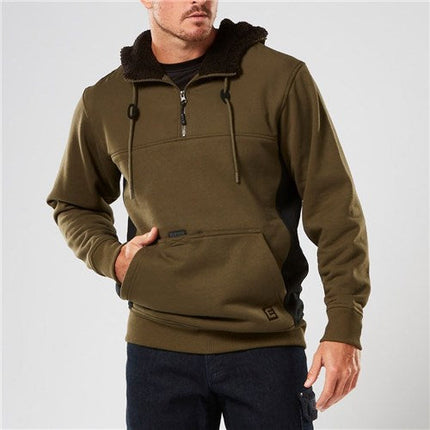 Eleven Workwear 1/4 Zip Contrast Panel Hoodie Olive Black