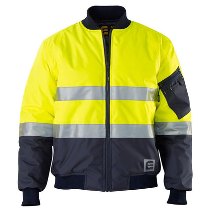 ELEVEN Workwear Hi-Vis Spliced 3M Hoop Taped Bomber Jacket Yellow Navy Light Charcoal