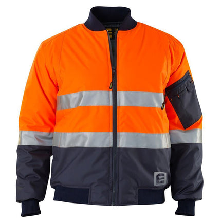 ELEVEN Workwear Hi-Vis Spliced 3M Hoop Taped Bomber Jacket Orange Navy Light Charcoal