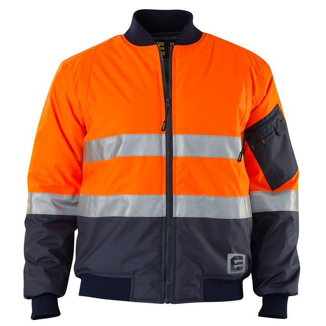 ELEVEN Workwear Hi-Vis Spliced 3M Hoop Taped Bomber Jacket Orange Navy Light Charcoal