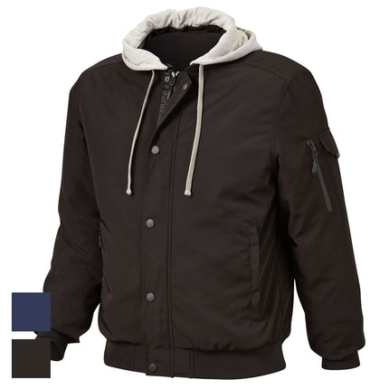 ELEVEN Workwear Quilted Bomber Jacket w/ Detachable Hood Black Greymarie