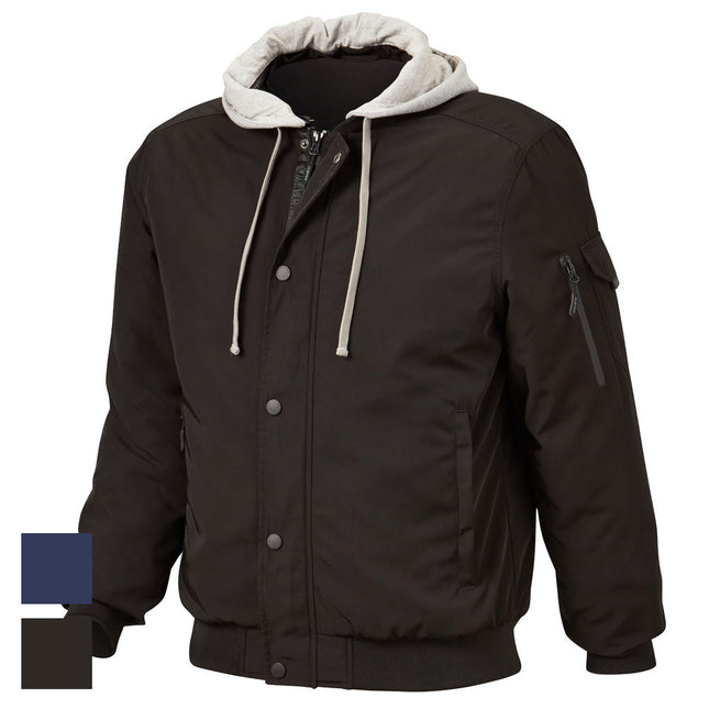 ELEVEN Workwear Quilted Bomber Jacket w/ Detachable Hood Black Greymarie