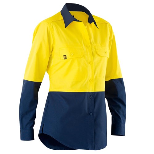 Eleven Workwear Women’s Aerocool Spliced Hi-Vis L/S Shirt Yellow Navy