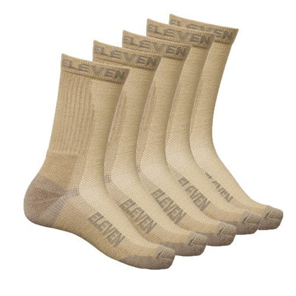 Eleven Workwear Crew Multi Pack Socks Sand 5 Pack Size 11 To 14