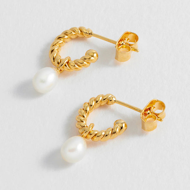 Estella Bartlett Twisted Pearl Drop Hoop Earrings Gold Plated