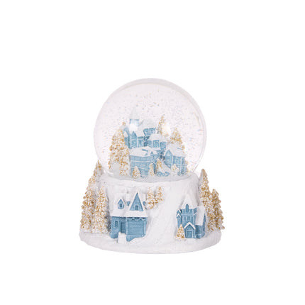Musical Blue and White Village Snow Globe 12CM
