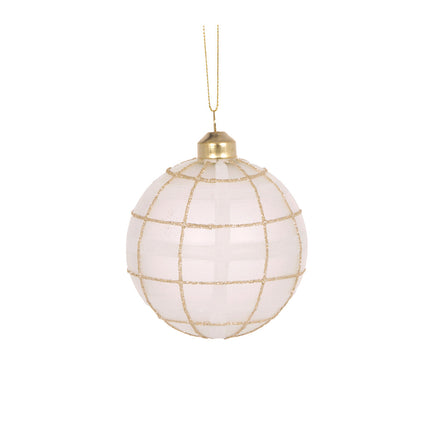 Holly and Ivy White Tartan Drop Glass Bauble Christmas Tree Ornament