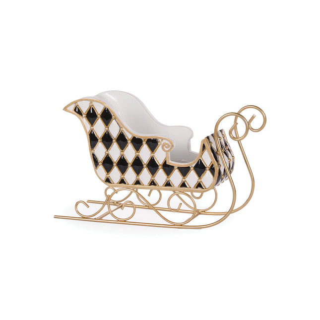Holly and Ivy Quilted Harlequin Christmas Sleigh Decoration 30CM