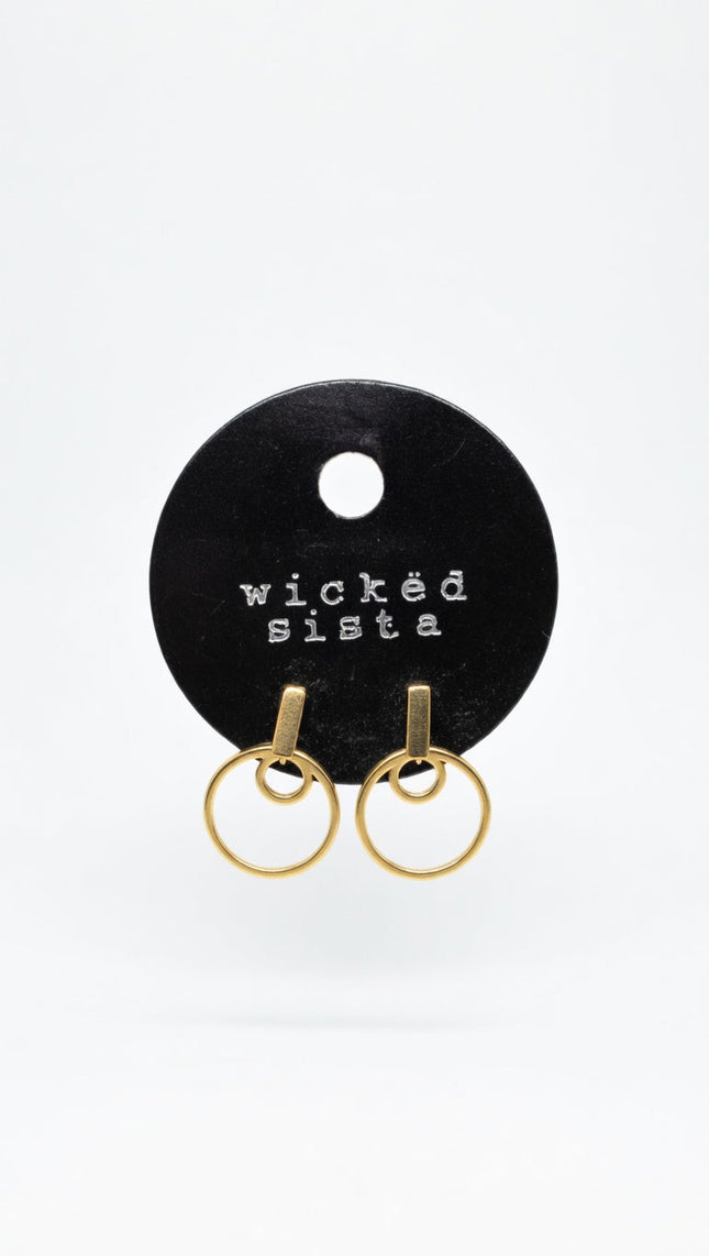 Wicked Sista Gold Tone Modern Design Earrings