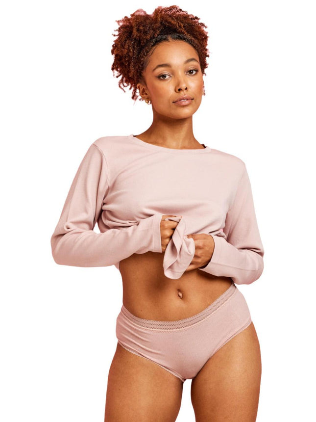 Kayser Modal Micro Rib with Lace Trim Mid Brief - Blush - OhYouLuckyDuck.com.au