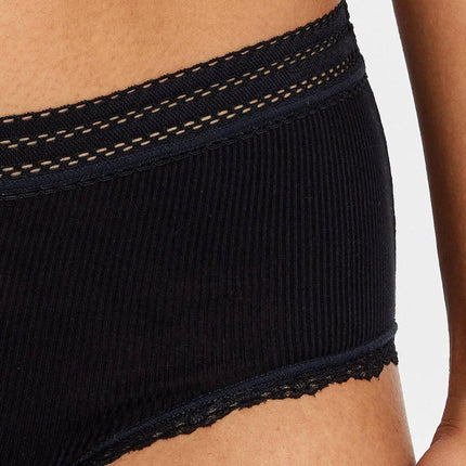 Kayser Modal Micro Rib with Lace Trim Mid Brief - Black - OhYouLuckyDuck.com.au