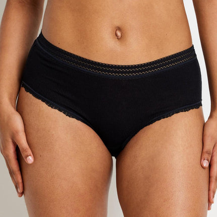Kayser Modal Micro Rib with Lace Trim Mid Brief - Black - OhYouLuckyDuck.com.au