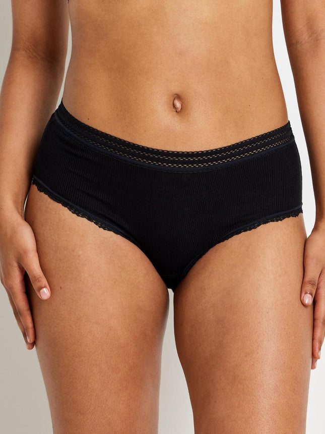 Kayser Modal Micro Rib with Lace Trim Mid Brief - Black - OhYouLuckyDuck.com.au