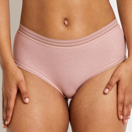 Kayser Modal Micro Rib with Lace Trim Mid Brief - Blush - OhYouLuckyDuck.com.au