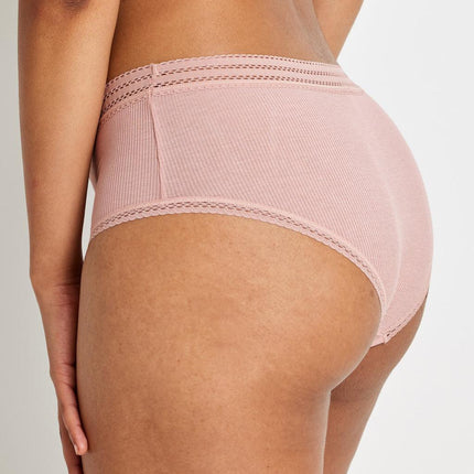 Kayser Modal Micro Rib with Lace Trim Mid Brief - Blush - OhYouLuckyDuck.com.au