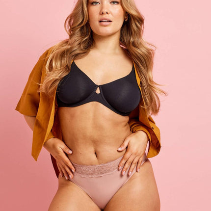 Kayser Recycled Microfibre & Recycled Lace High Cut Brief - Blush - OhYouLuckyDuck.com.au