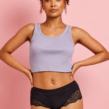 Kayser Recycled Microfibre & Recycled Lace Mid Rise Brief - Black - OhYouLuckyDuck.com.au