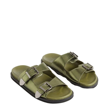 Elk Spenne Leather T Bar Sandal in Olive