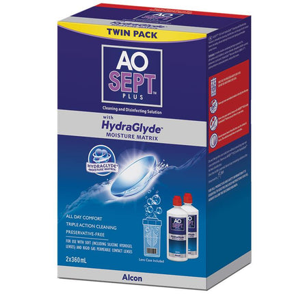 Aosept Plus Twin Pack 2x 360ml + 1 Lens Case