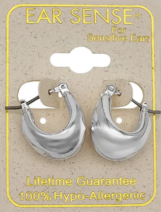 EarSense Hypo-Allergenic Silver Thick Contoured Huggie F402