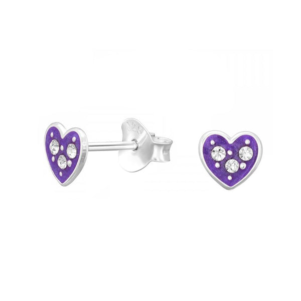 Rossan Crystal Heart Petite Purple Stud Earrings